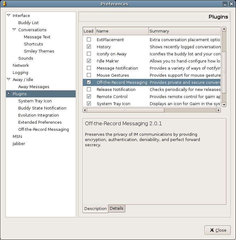 enabling the OTR plugin